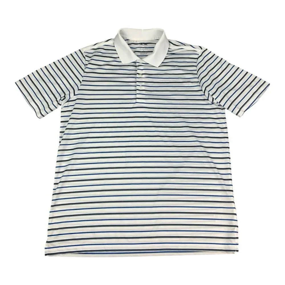 Adidas Golf Men's Polo Shirt PureMotion White Striped Moisture Wicking, Size L